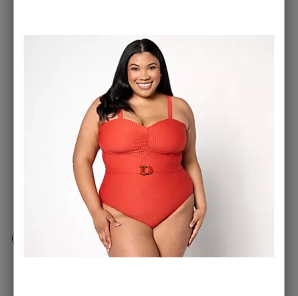 New Susan graver cayenne ribbed belted one piece swimsuit sz 20